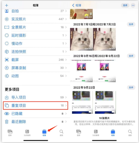 滦县苹果手机维修分享iOS 16 中相册重复项目功能使用方法 